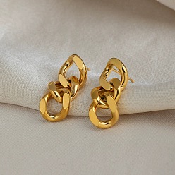 Золотой Серьги-гвоздики в стиле цепочки «бордюр» 304 из нержавеющей стали, золотые, 24x9 мм