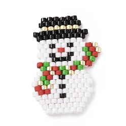 Snowman Handmade MIYUKI Japanese Seed Loom Pattern Seed Beads, Christmas Theme Pendants, Snowman Pattern, 28x19x1.7mm