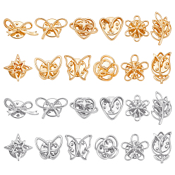 Платиновый & Золотой 24 шт. 24 стили: цветок/сердце/звезда/бабочка/лист, антибликовые булавки для лацканов, броши, фиксированные прищепки, платиной и золотом, 11~21x12.5~22 мм, 1 шт / стиль