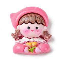 Human Spring Theme Opaque Resin Decoden Cabochons, Cute Girl, Human, 27.5x23x9.5mm
