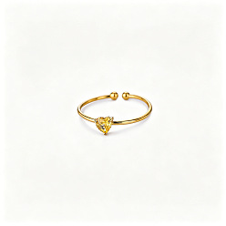 Yellow Adjustable Birthstone 304 Stainless Steel Micro Pave Cubic Zirconia Cuff Open Rings, Heart, November, Golden, Yellow, US Size 4 1/4(15~20mm)