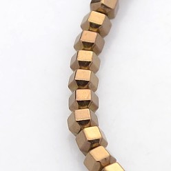 Copper Plated Electroplate Non-magnetic Synthetic Hematite Beads Strands, Faceted Drum, Copper Plated, 3x3mm, Hole: 1mm, about 159pcs/strand, 15.7 inch