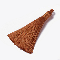 Шоколадный Полиэстер кисточкой подвески, цвет шоколада, 78~82x8 мм, отверстие : 2~4 мм