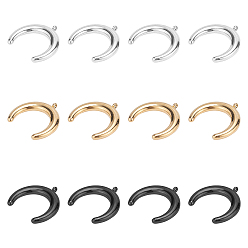 Mixed Color 12Pcs 3 Colors 304 Stainless Steel Pendants, Double Horn/Crescent Moon, Mixed Color, 22.5x23x4mm, Hole: 2mm, 4pcs/color