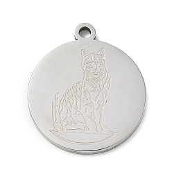 Leopard Pendentifs en acier inoxydable, charmes rondes plates, couleur inox, leopard, 201mm, Trou: 24.5x21.5x2mm