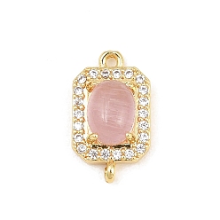 Pink Breloques de connecteur en laiton micro pavé de zircone cubique transparente, liens rectangle, avec des yeux de chat, crémaillère plaquage, plaqué longue durée, sans plomb et sans cadmium, réel 18 k plaqué or, rose, 17x9.5x5.5mm, Trou: 1.2mm