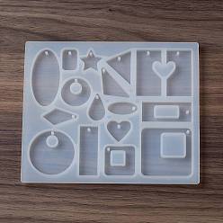 Белый Diy подвеска пищевые силиконовые формы, формы для литья смолы, для уф-смолы, изготовление ювелирных изделий на основе эпоксидной смолы, звезда/сердце/овал, белые, 125x150x7 мм, отверстие : 2 мм, внутренний диаметр: 13~52x12.7~48x5~5.3 мм