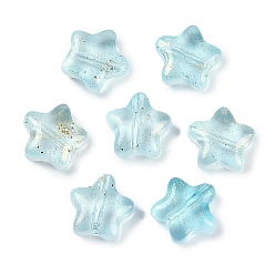 Аква Прозрачные бусины из матового стекла, окрашенные распылением, с блеском порошок, звезда, вода, 8x8x4 мм, отверстие : 1 мм