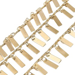 Light Gold Rack Plating Brass Link Chains, with Rectangle Charms, Long-Lasting Plated, Nickel Free, Soldered, with Spool, Light Gold, 10x3x0.2mm, about 32.81 Feet(10m)/Roll