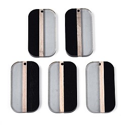 Черный Прозрачные подвески из смолы и дерева, прямоугольные, два тона, чёрные, 43.8x23.5~23.9x3.2~3.7 мм, отверстие : 2 мм