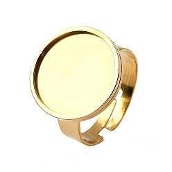 Настоящее золото 18K 304 регулируемые кольцевые компоненты из нержавеющей стали, настройки круглого кольца, ионное покрытие (ip), реальный 18 k позолоченный, лоток : 15.5 мм, 17 мм, внутренний диаметр: 18 мм