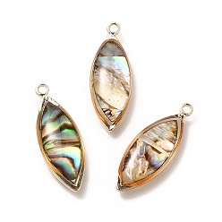 Horse Eye Латунь эмаль подвески, имитация раковины морского ушка, реальный 14 k позолоченный, без кадмия и без свинца, лошадиный глаз , 22.5x10x2.5~4.5 мм, отверстие : 1.6 мм