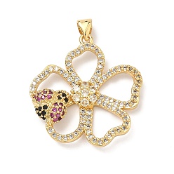 Настоящее золото 18K Латунные микро проложить кубического циркония подвески, , стойки покрытие, долговечный, без свинца и без кадмия, реальный 18 k позолоченный, 29x28x5.5 мм, отверстие : 4x3 мм