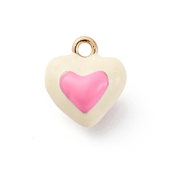 Бежевый Сплав эмали прелести, шарма сердца, золотые, бежевые, 12.5x10.5x6.5 мм, отверстие : 1.4 мм