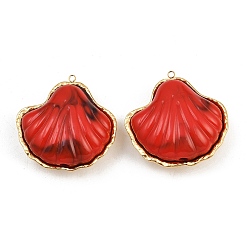 Красный 304 подвески из нержавеющей стали, с акриловой, формы раковины, реальный 18 k позолоченный, ионное покрытие (ip), красные, 37x37x15 мм, отверстие : 2 мм