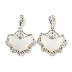 Платинированный Природные подвески оболочки пресноводных, латунь сердце прелести, Реальная платина, 18x18x3 мм, отверстие : 1.5 мм