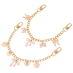 Золотой 2 шт. 2 стили алюминиевые цепочки сумки декоративные цепочки, с подвеской в виде сердца-банта из розовой эмали и застежками, аксессуары для замены сумок, золотые, 268~280 мм, 1 шт / стиль