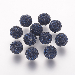 Montana Polymer Clay Rhinestone Beads, Grade A, Round, Pave Disco Ball Beads, Montana, 8x7.5mm, Hole: 1mm