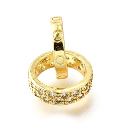 Настоящее золото 18K Латунные микропаве из прозрачного кубического циркония, двойное кольцо, долговечный, без кадмия и без свинца, стойки покрытие, реальный 18 k позолоченный, 13.5~14x3~4 мм, отверстие : 10.5~11.5 мм