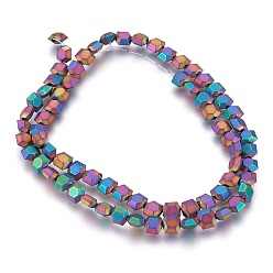Rainbow Plated Electroplated Non-magnetic Synthetic Hematite Beads Strands, Frosted, Hexagon, Multi-color Plated, 6x6x3mm, Hole: 1mm, about 72pcs/strand, 15.94 inch(40.5cm)