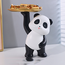 Черный Скульптура панды из смолы с подносом для хранения ключей от прихожей, для входа в гостиную, роскошное украшение дома, чёрные, 140x180x190 мм