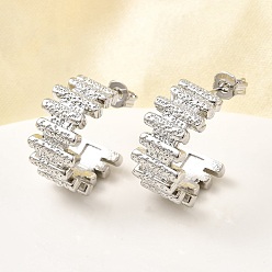 Платина Латунные серьги-гвоздики в форме буквы С, долговечный, стойки покрытие, платина, 16.5x9.5 мм