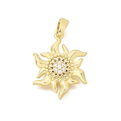 Настоящее золото 18K Латунные подвески с фианитами, прелести подсолнуха, долговечный, реальный 18 k позолоченный, 20x15x3 мм, отверстие : 5x3 мм