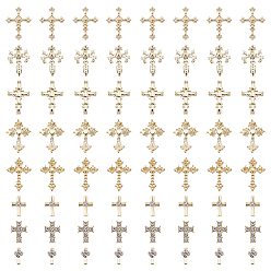 Light Gold 80шт. 8 стили, кабошоны из сплава в форме креста, со стразами, ногтей декоративные аксессуары, золотой свет, 6~14x3.5~11x1.5~3 мм, 10 шт / стиль