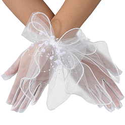 Белый Кружевные перчатки невесты из полиэстера, с имитацией жемчуга, белые, 235x177x8.5 мм