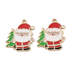 Santa Claus Рождественские эмали сплава подвески, золотой свет, Дед Мороз, 23.5x20.5x1.5 мм, отверстие : 1.6 мм