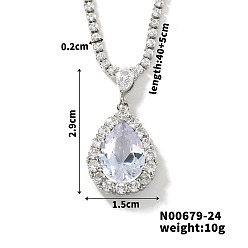 Платина Женские ожерелья с подвеской в форме капли из латуни со стразами, платина, 15.75 дюйм (40 см)