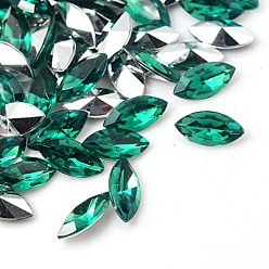 Vert Mer Cabochons de strass acrylique  , dos pointu et à facettes, oeil de cheval, vert de mer, 32x18x6.5mm, environ 200 pcs / sachet 