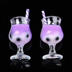 Medium Purple Plastic Goblet Pendants, Imitaion Bubble Milk Tea Charms, with Epoxy Resin and Polymer Clay inside, Two Tone, Medium Purple, 31~39x16mm, Hole: 1.8mm