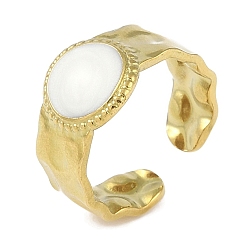 Настоящее золото 18K Ионное покрытие (ip) 304 плоские круглые манжеты с эмалью из нержавеющей стали, кольца на пальцах, широкие открытые кольца для женщин, реальный 18 k позолоченный, 11.5 мм