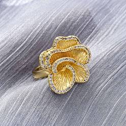 Настоящее золото 18K Латунные кольца-манжеты с микропаве и прозрачным цирконием для женщин, цветок, долговечный, без свинца и без кадмия, реальный 18 k позолоченный, 21x22 мм