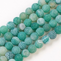 Medium Aquamarine Natural Weathered Agate Beads Strands, Dyed, Frosted, Round, Medium Aquamarine, 8mm, Hole: 1mm, about 46pcs/strand, 14~15 inch