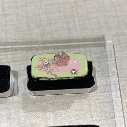 Rectangle Anillos abiertos de latón con diamantes de imitación para mujer, con esmalte, mariposa, Rectángulo, 15~20 mm