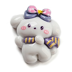 Белый Кабошоны с милыми щенками из непрозрачной смолы, Мультяшная волшебная собака с полосатым шарфом, белые, 21x25x10 мм