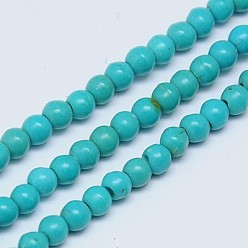 Темно-бирюзовый Синтетических нитей бирюзовые бусы, окрашенные, круглые, темные бирюзовый, 3 мм, отверстие : 0.5 мм, около 135 шт / нитка, 16 дюйм