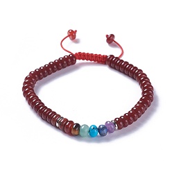 Cornaline Nylon réglable bracelets cordon tressé de perles, avec des perles de cornaline naturelles et des alliages, 2-1/8 pouces ~ 2-1/2 pouces (5.4~6.5 cm)