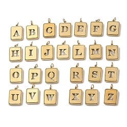 Oro 304 colgantes de acero inoxidable, Rectángulo con dijes de letras a ~ z, dorado, 19x14x2.5 mm, agujero: 3.5 mm, 26 PC / sistema