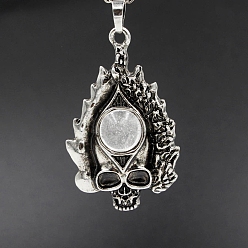 Хрусталь Природный кристалл кварца большие подвески, старинные латунные подвески с черепом серебристого цвета, 50x30x11 мм