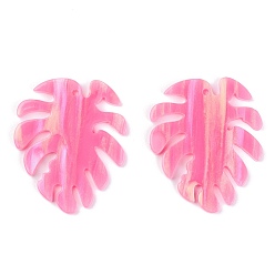 Pearl Pink Acrylic Pendants, for DIY Earring Accessories, Leaf, Pearl Pink, 34x28x2mm, Hole: 1mm