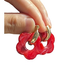 Красный Серьги-кольца из акрила и нержавеющей стали с цветком, золотые, красные, 35 мм