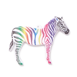 Colorful Opaque Acrylic Pendant, Zebra Charm, Colorful, 36x40.5x2mm, Hole: 1mm