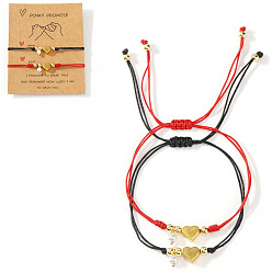 (52) Непрозрачная лаванда 2 шт. 2 цвета 304 плетеный браслет из бусин в форме сердца из нержавеющей стали, регулируемые плетеные браслеты из вощеного шнура для женщин, с искусственным жемчугом и поздравительной открыткой, разноцветные