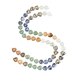 (52) Непрозрачная лаванда Нити из бусин с градиентным цветом: натуральный кварц, далматинская яшма, яшма с голубыми пятнами, зеленый авантюрин и яшма с рисунком., сердце, разноцветные, 11.5~12x12~12.5x5.5~6 мм, отверстие : 1 мм, около 29 шт / нитка, 14.80~14.92'' (37.6~37.9 см)
