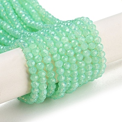 Весенне-зеленый Запекание окрашенные прозрачные стеклянные бусины нити, имитация Opalite, граненые, круглые, весенний зеленый, 3.5x3 мм, отверстие : 0.7 мм, около 105~110 шт / нитка, 29~31 см
