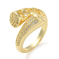 Golden Rack Plating Brass Micro Pave Cubic Zirconia Open Cuff Rings, Cadmium Free & Nickel Free & Lead Free, Golden, US Size 6(16.5mm)