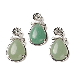 Зеленый Авантюрин Естественный зеленый авантюрин подвески, с латунной фурнитурой , Подвески в виде цветов с каплевидным подвеском, 56x28x8 мм, отверстие : 5x2.5 мм
